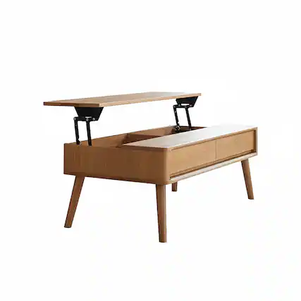 Front. Boyel Living - Solid Oak Lift Top Coffee Table with Storage - Natural Wood.