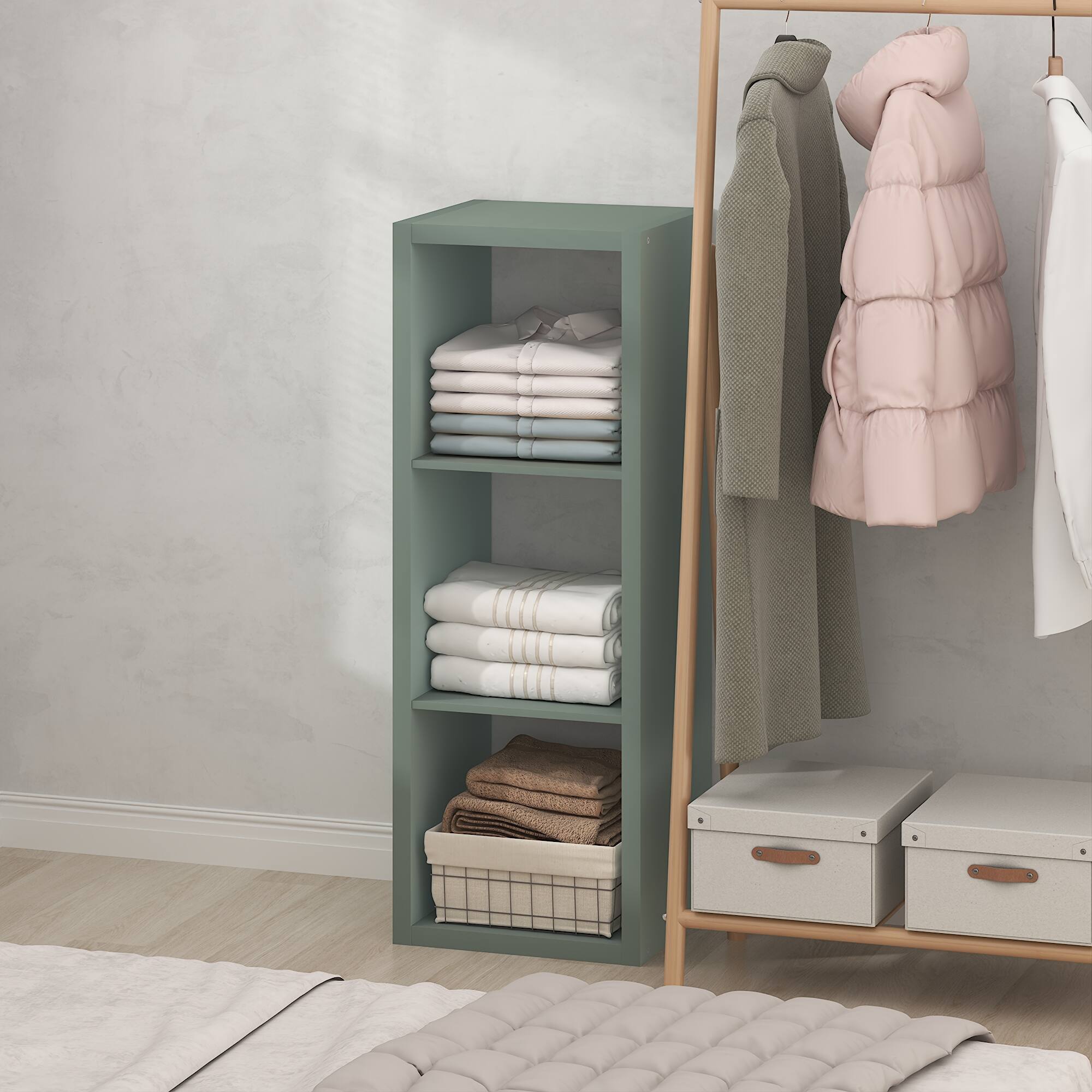 Alt View 1. Furinno - CUBIC Closet Organizers, 3-Cube Modular Organizer, Open Shelf, Extra Thick Frame, for Wardrobe, Bedroom, Living Room - Sage Green.