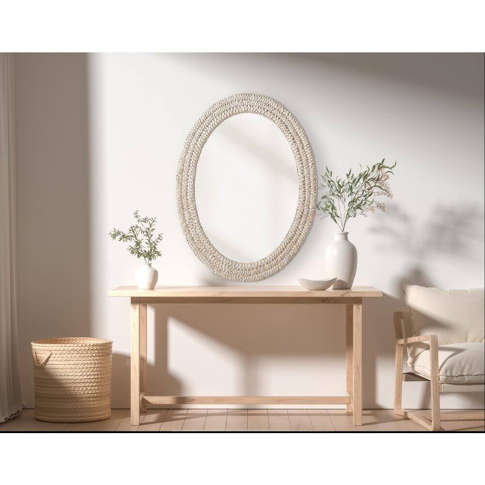 Alt View 6. Elegant Decor - Oval Cornhusk Mirror 27x36 in Linen White - Linen White.