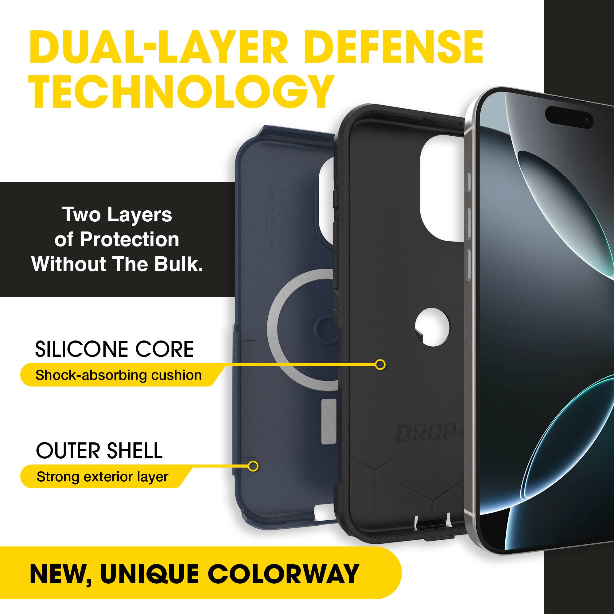 DUAL-LAYER DEFENSE TECHNOLOGY

Two Layers of Protection Without The Bulk.

SILICONE CORE
Shock-absorbing cushion

OUTER SHELL
Strong exterior layer

NEW, UNIQUE COLORWAY