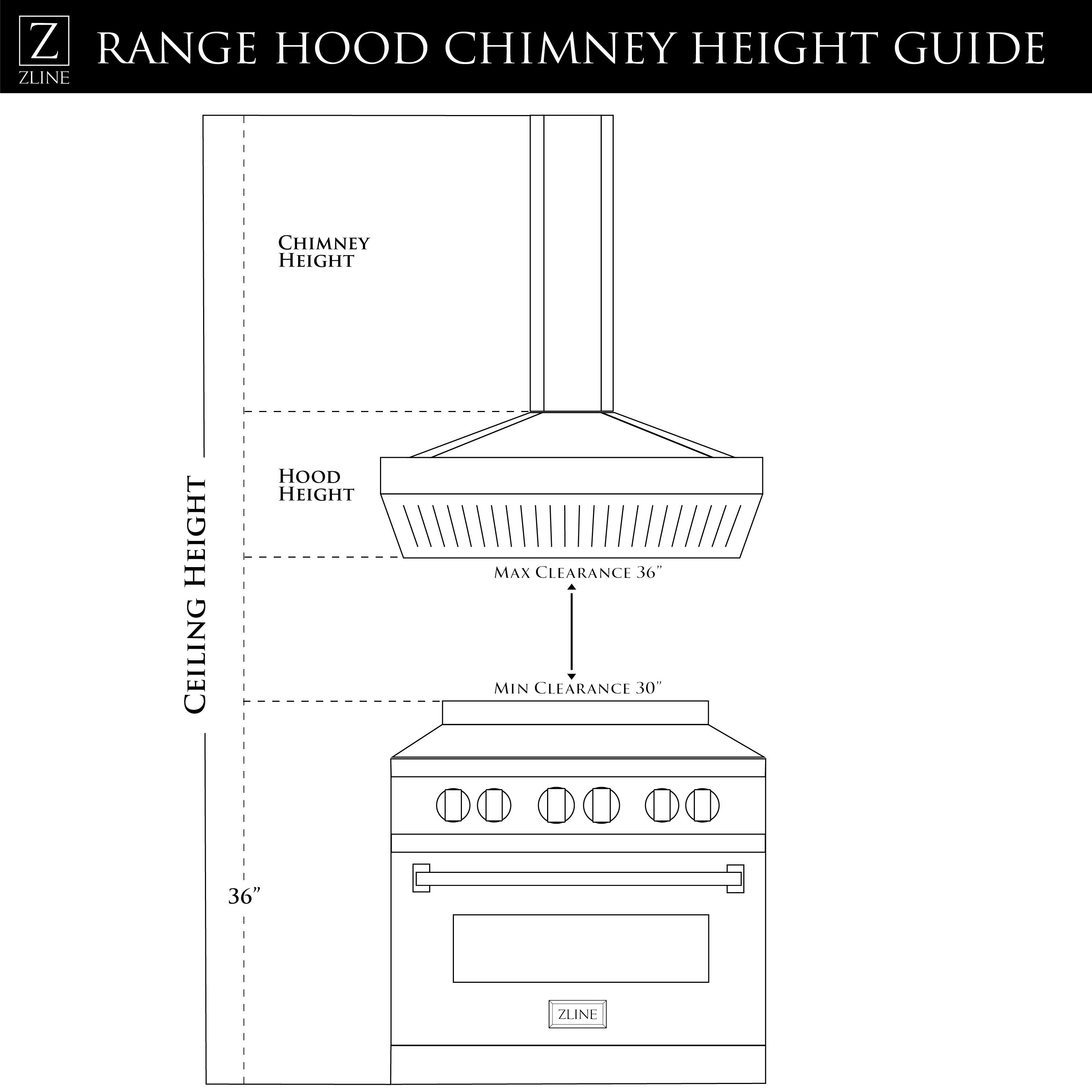 Z RANGE HOOD CHIMNEY HEIGHT GUIDE ZLINE CHIMNEY HEIGHT MAX CLEARANCE 36 MIN CLEARANCE 30"