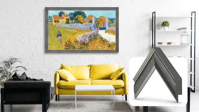Front. Deco TV Frames - 32" Slim Bezel for Samsung The Frame TV - Industrial Iron.