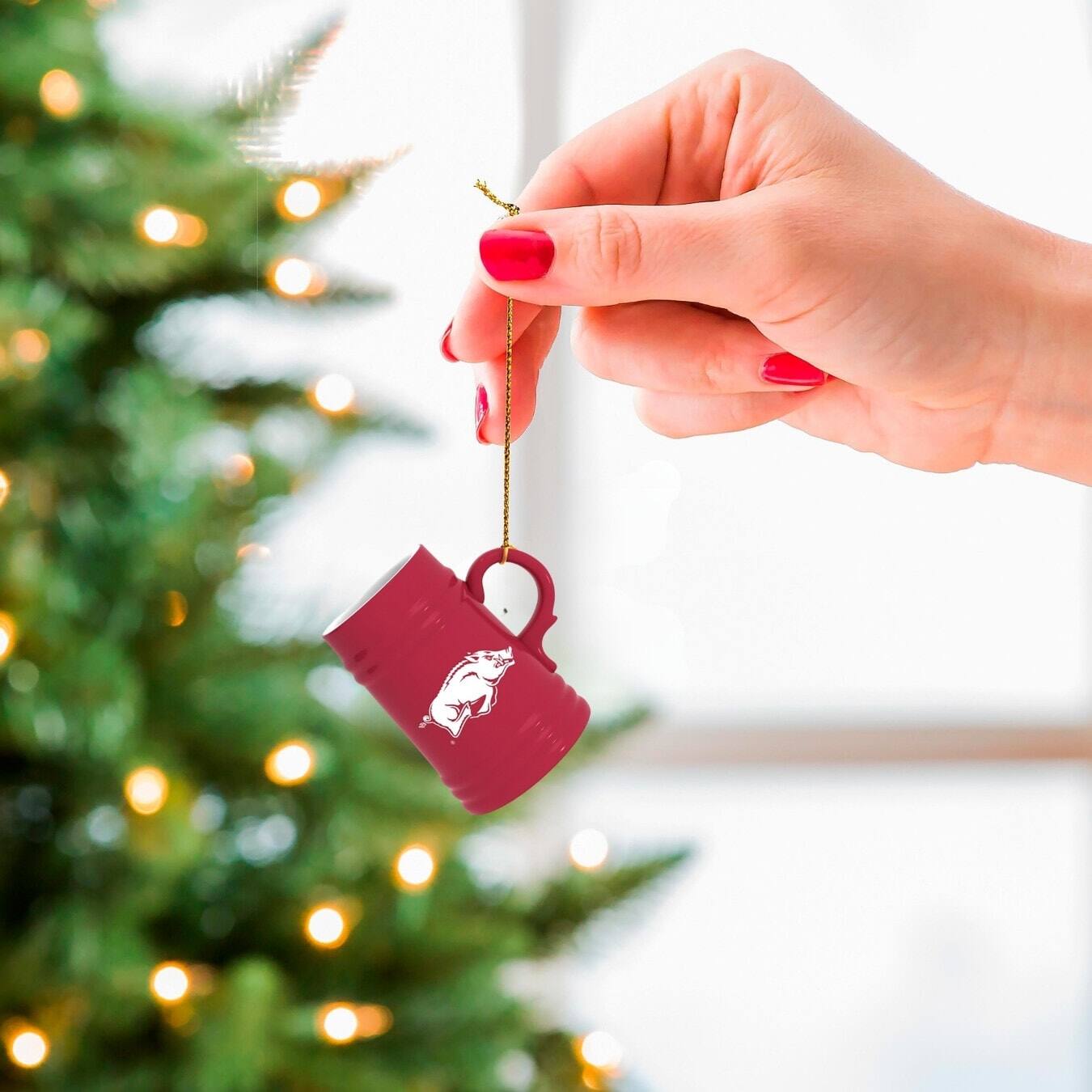 Alt View 2. Evergreen Enterprises - Arkansas Razorbacks Two-Pack 3" Mini Stein Ornament Set - Multicolor.