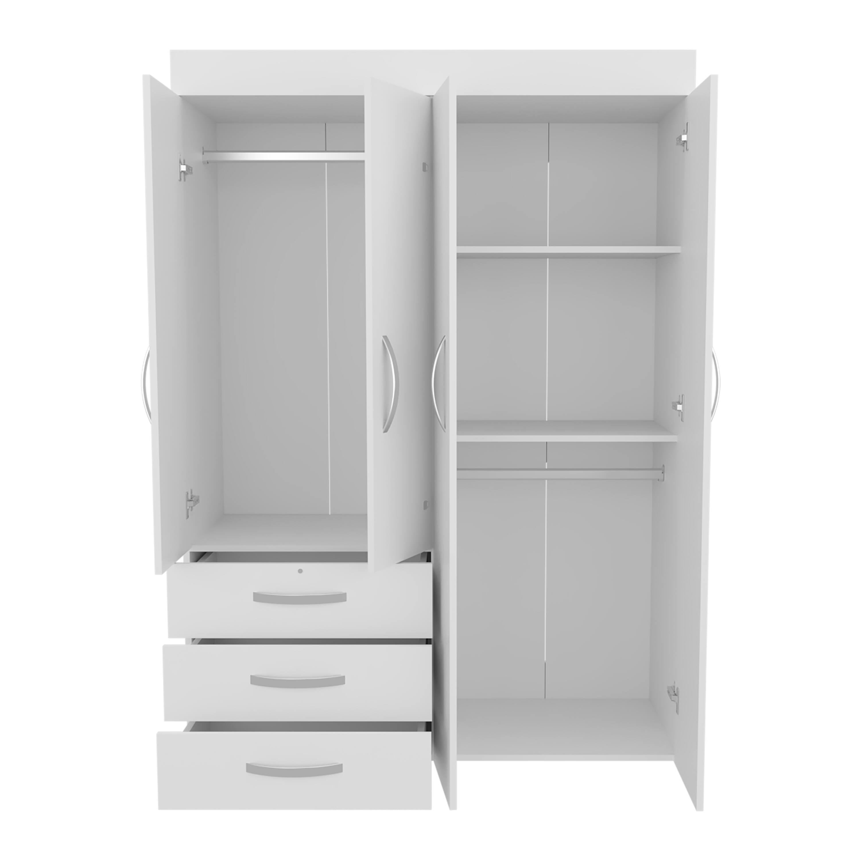Alt View 4. TinyHomie - Hamilton Mobile Armoire 4-Doors Cabinet Three Drawers Rods Four Shelves White - Bedroom - White.