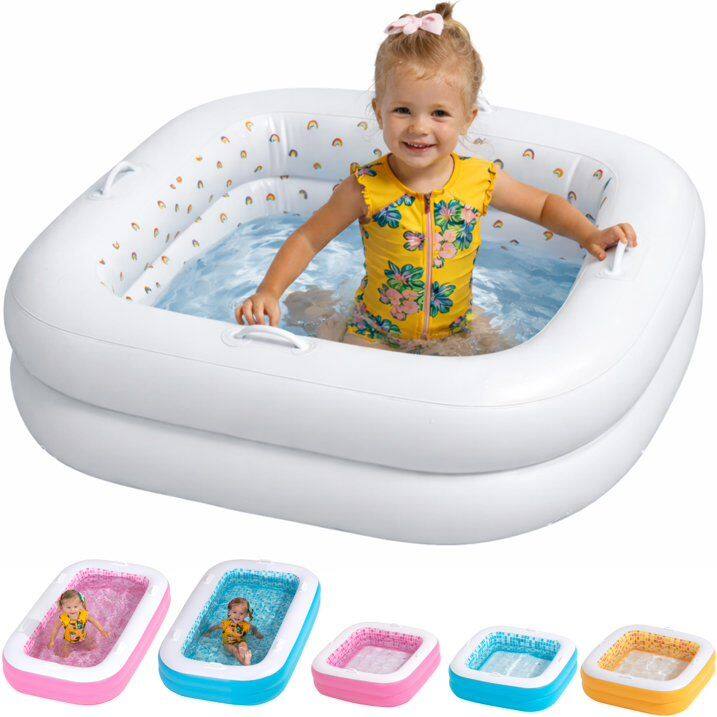Alt View 1. Link - Grip A Pool Inflatable Square Baby Pool Portable Toddler Swimming Pool & Inflatable Bathtub for Kids - White.