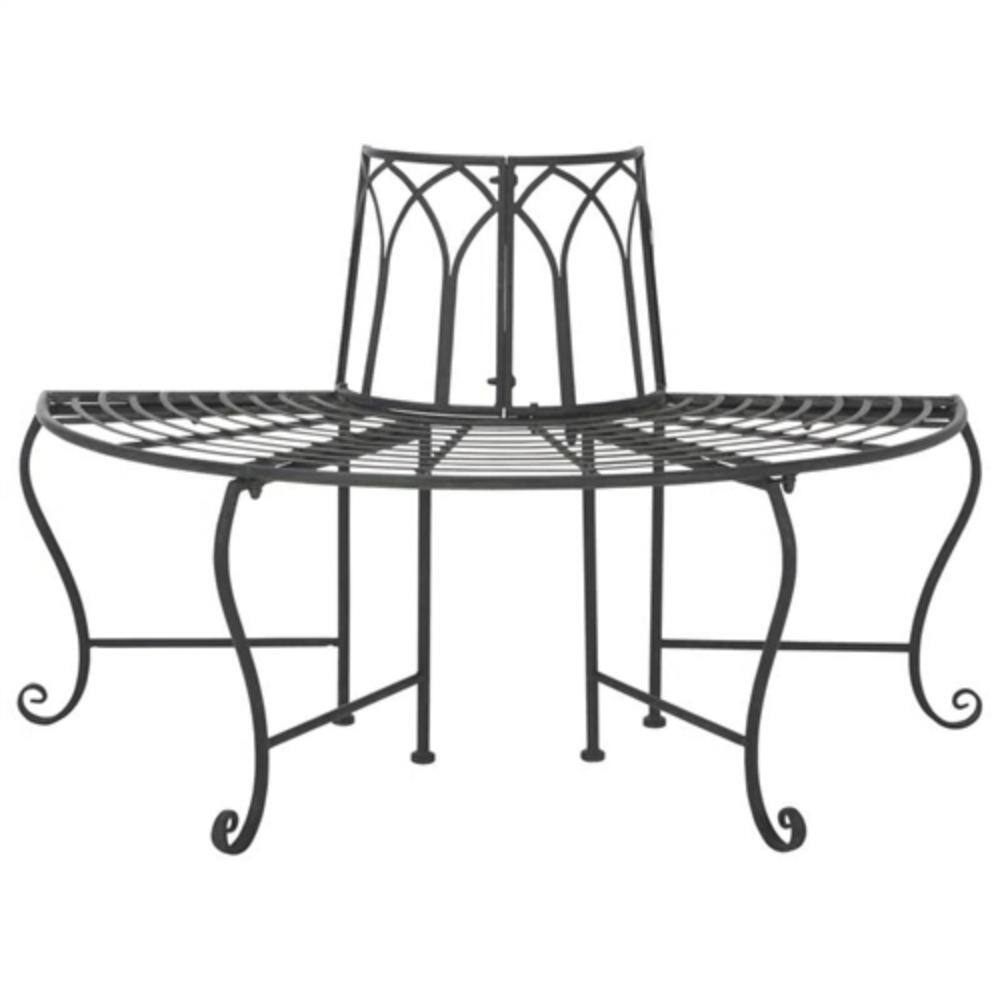 Hivvago - Half-Circle Outdoor Patio Garden Wrought Iron Tree Bench - Black