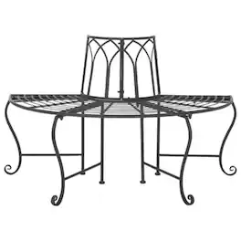 Hivvago - Half-Circle Outdoor Patio Garden Wrought Iron Tree Bench - Black