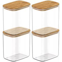 OU - Airtight Food Storage Container Set 8pc (set of 4) w Bamboo Lid, Kitchen Pantry Jar Organizer - Clear