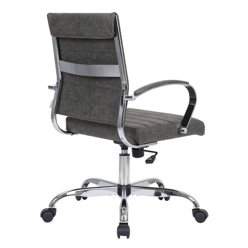 Alt View 2. LeisureMod - Benmar Modern Leather Office Desk Chair with Ribbed Seat Design and Steel Frame Computer Chair - Charcoal.