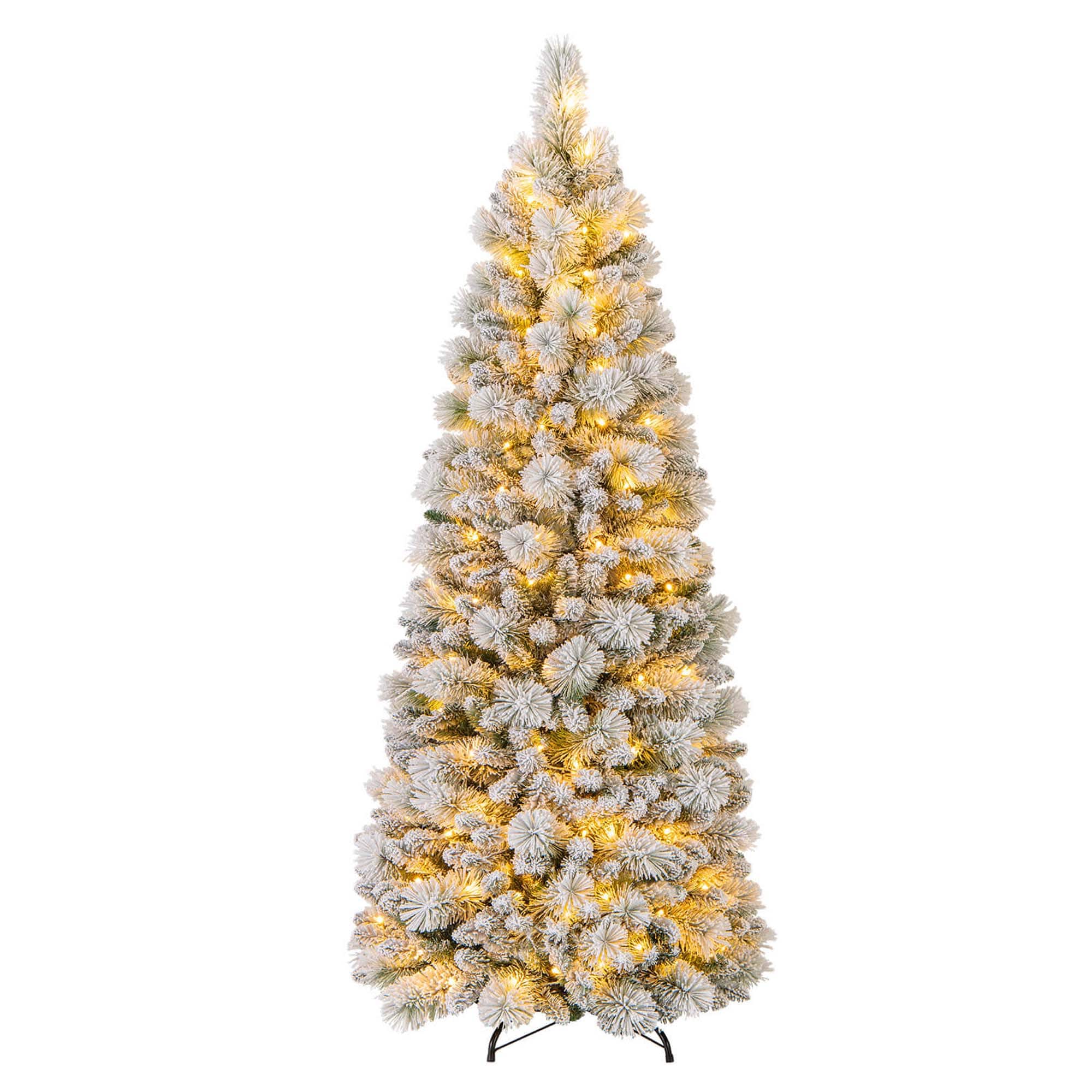 Costway - 6 FT Flocked Christmas Tree with Pine Needles 517 Branch Tips 170 LED Lights - Green