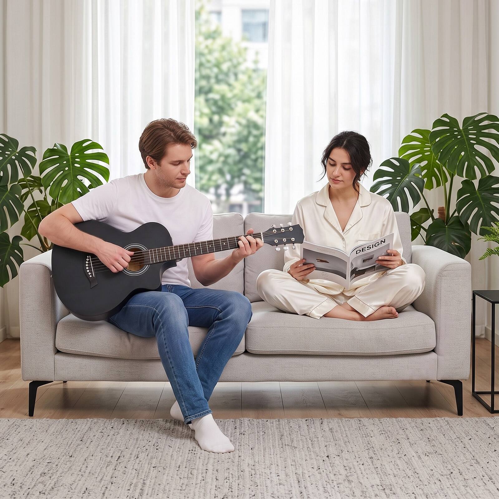 Left. Winado - 38 Inch Acoustic Guitar with Gig Bag for Beginner  Guitars Kit with Extra Strings, Strap, Picks, Capo.