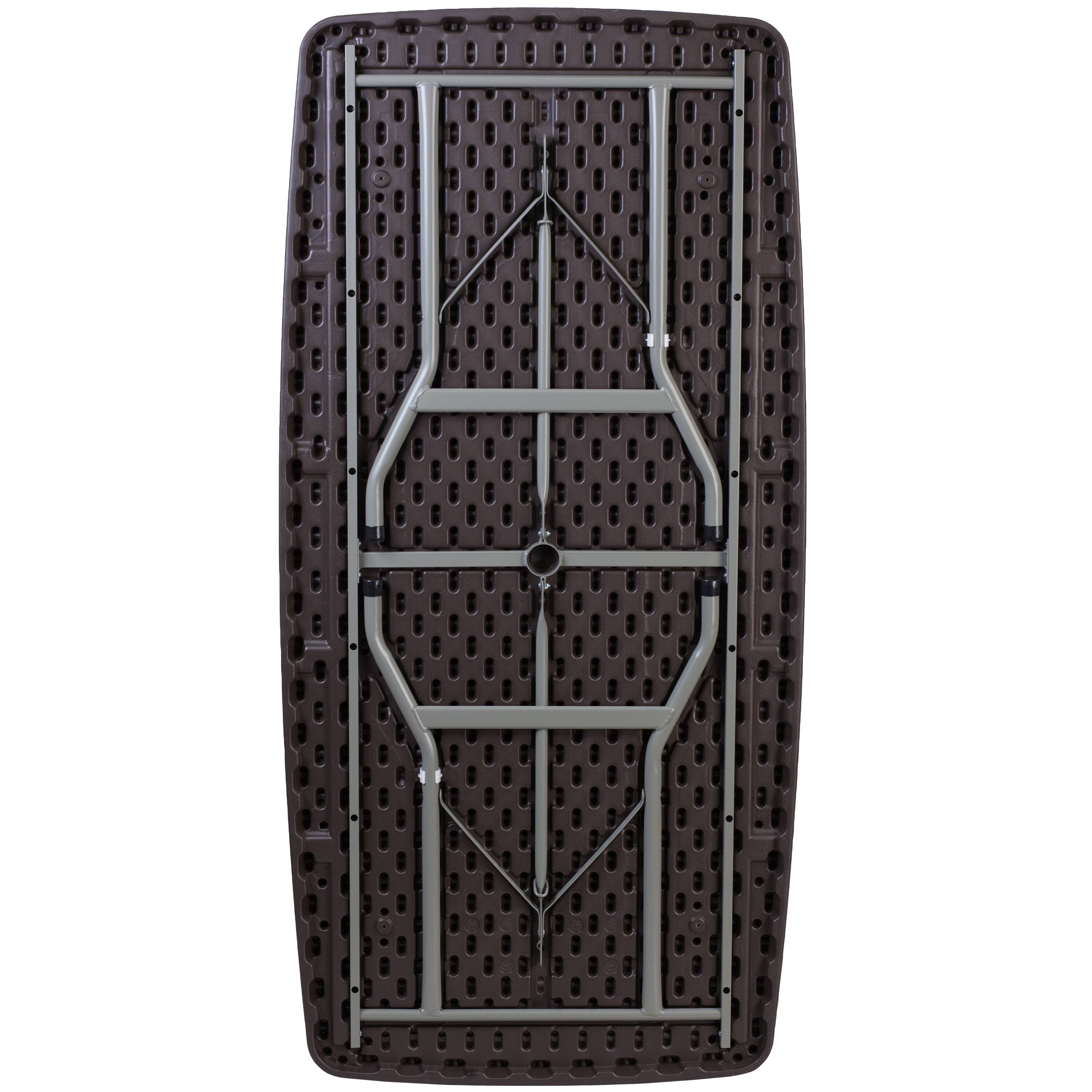 Alt View 3. Emma + Oliver - 5.62-Foot Brown Rattan Indoor-Outdoor Plastic Folding Table with Umbrella Hole - Brown.