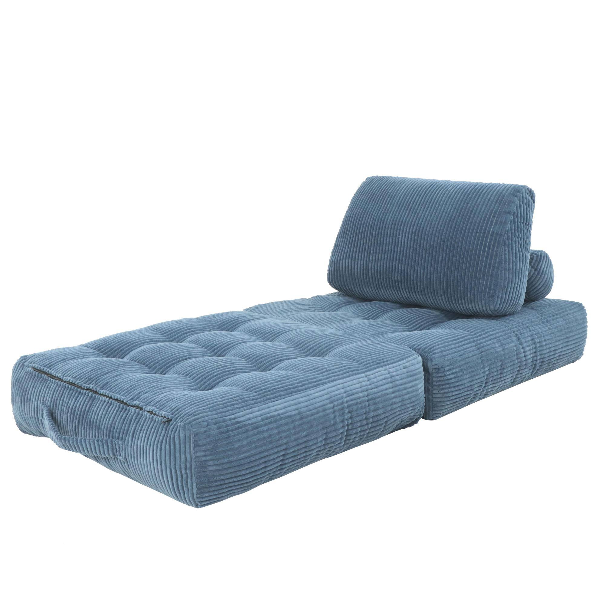 Alt View 5. GOODSILO - Corduroy Fabric Beanbag Couch for Living Room, Bedroom and Dorm, Cozy Fluffy Cloud Mini Couch - Blue.