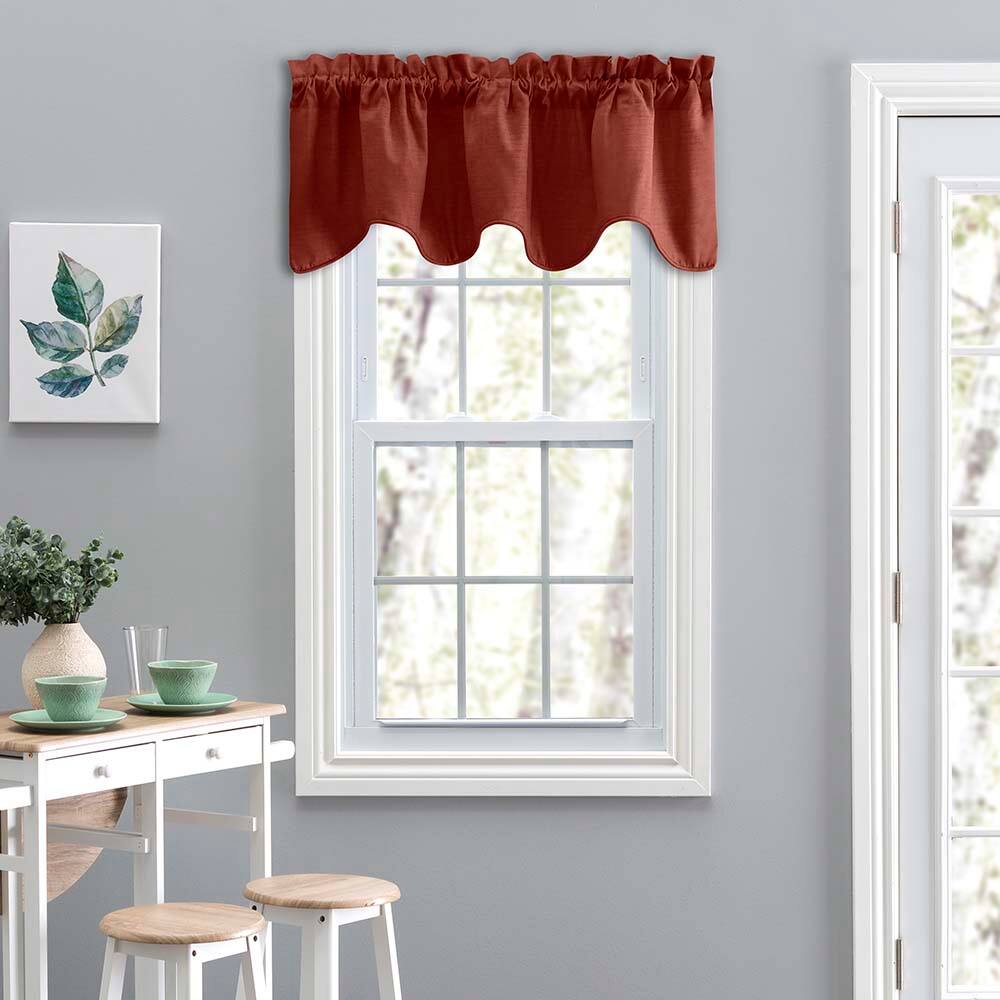 Ellis Curtain - Lisa Solid Color Poly Cotton Duck Fabric Lined Scallop Valance 58" x 15" - Red
