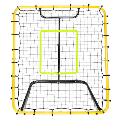 Front. PlayaPut - Baseball Rebounder Net 4 x 4.5 FT Baseball Training Equipment Baseball Bounce Back Net with 5 Ball Return Angles - YELLOW.