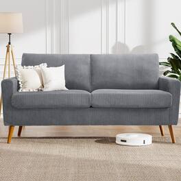 Dyonery - 68" Loveseat Sofa, Comfy Corduroy with Spring Cushion,Solid Wood Frame,Modern Deep Seat,Bedroom,Living Room,Office Couch - Gray