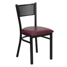 Emma + Oliver - Grid Back Metal Restaurant Dining Chair - Burgundy Vinyl Seat/Black Metal Frame