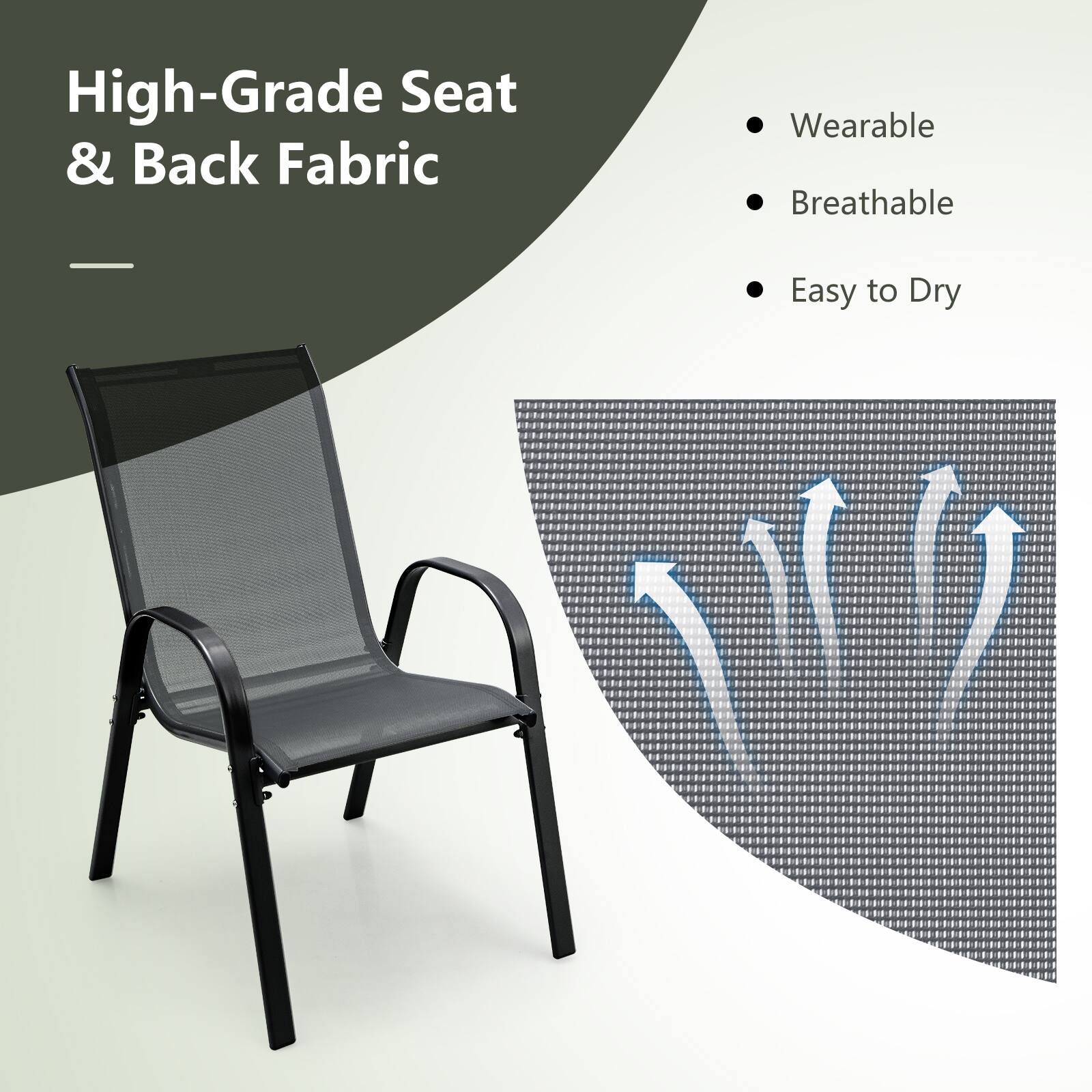 High-Grade Seat & Back Fabric

- Wearable
- Breathable
- Easy to Dry