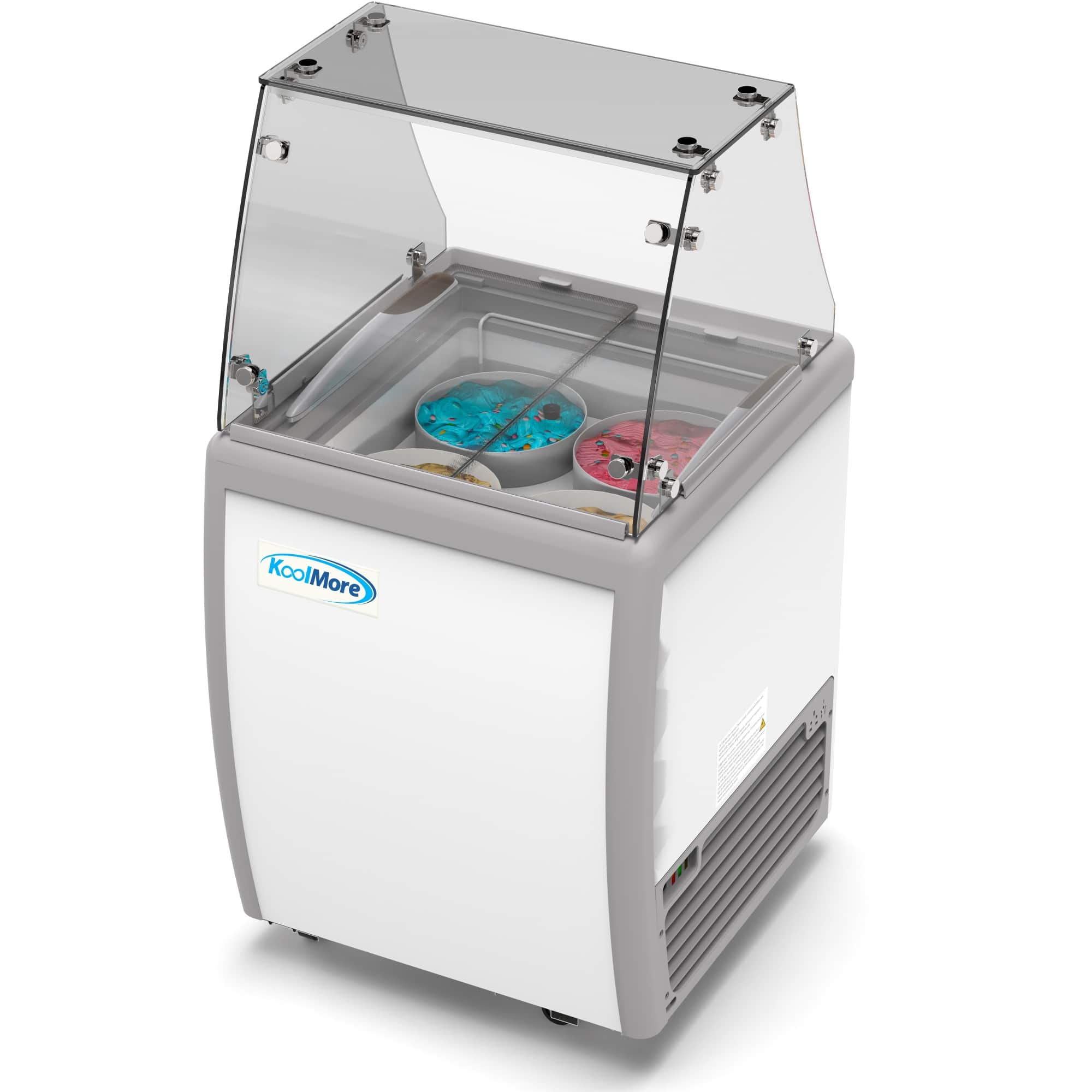 Koolmore - 26 in. 4 Tub Ice Cream Dipping Cabinet Display Freezer with Sliding Glass Door and Sneeze Guard, 6 cu. ft - White