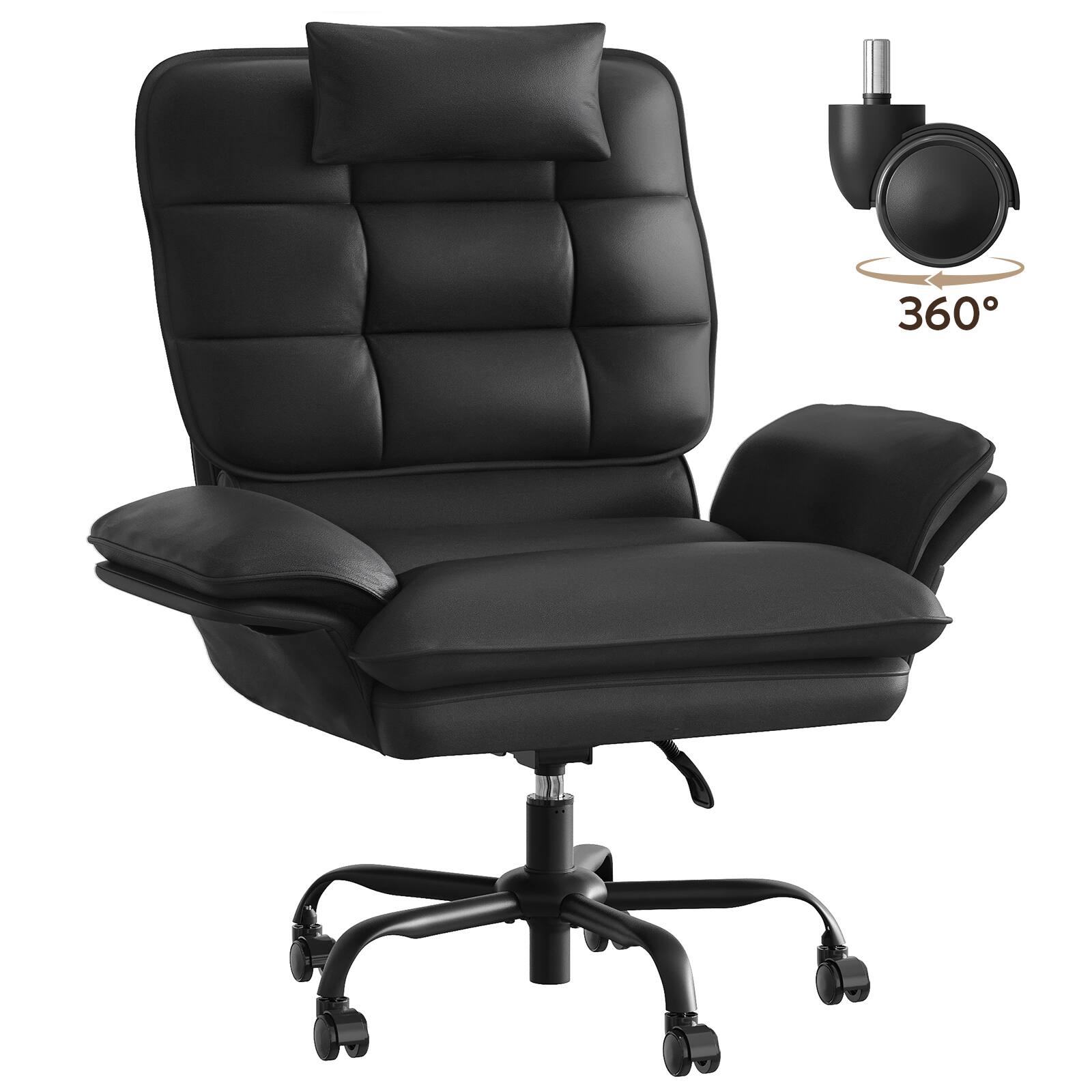 Alt View 6. Bestier - Office Cross-Legged Chair with Ergonomic Headrest, Flip-up Armrest & Adjustable Backrset for Home Office - Black PU Leather.
