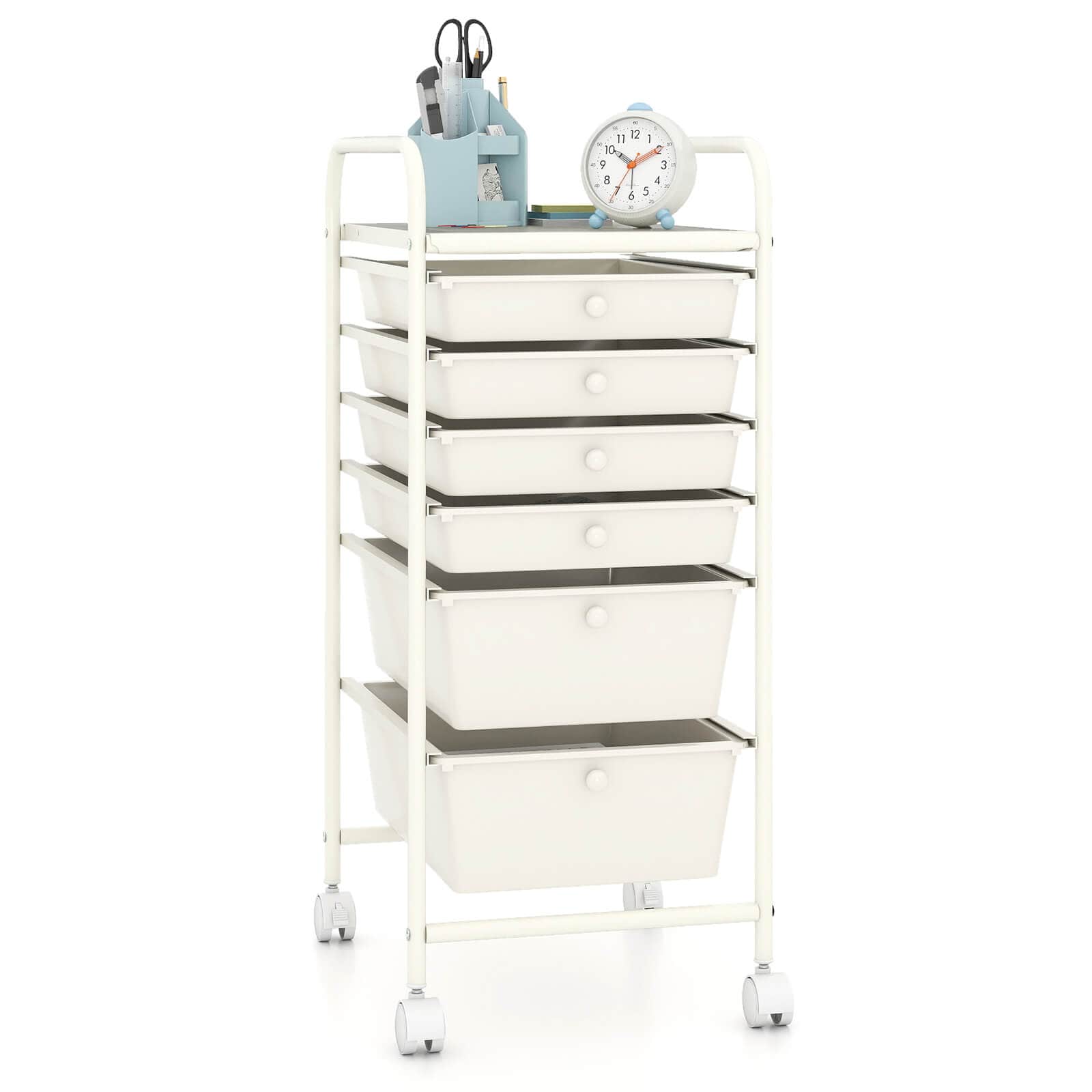 Costway - 6 Drawer Rolling Storage Cart Scrapbook Paper Office Organizer Macaron - White