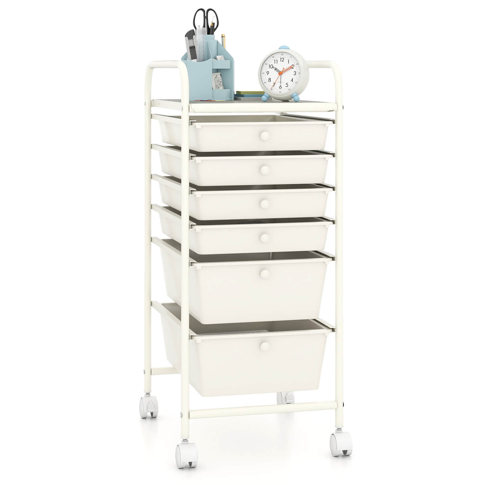 Front. Costway - Costway 6 Drawer Rolling Storage Cart Scrapbook Paper Office Organizer Macaron - White.