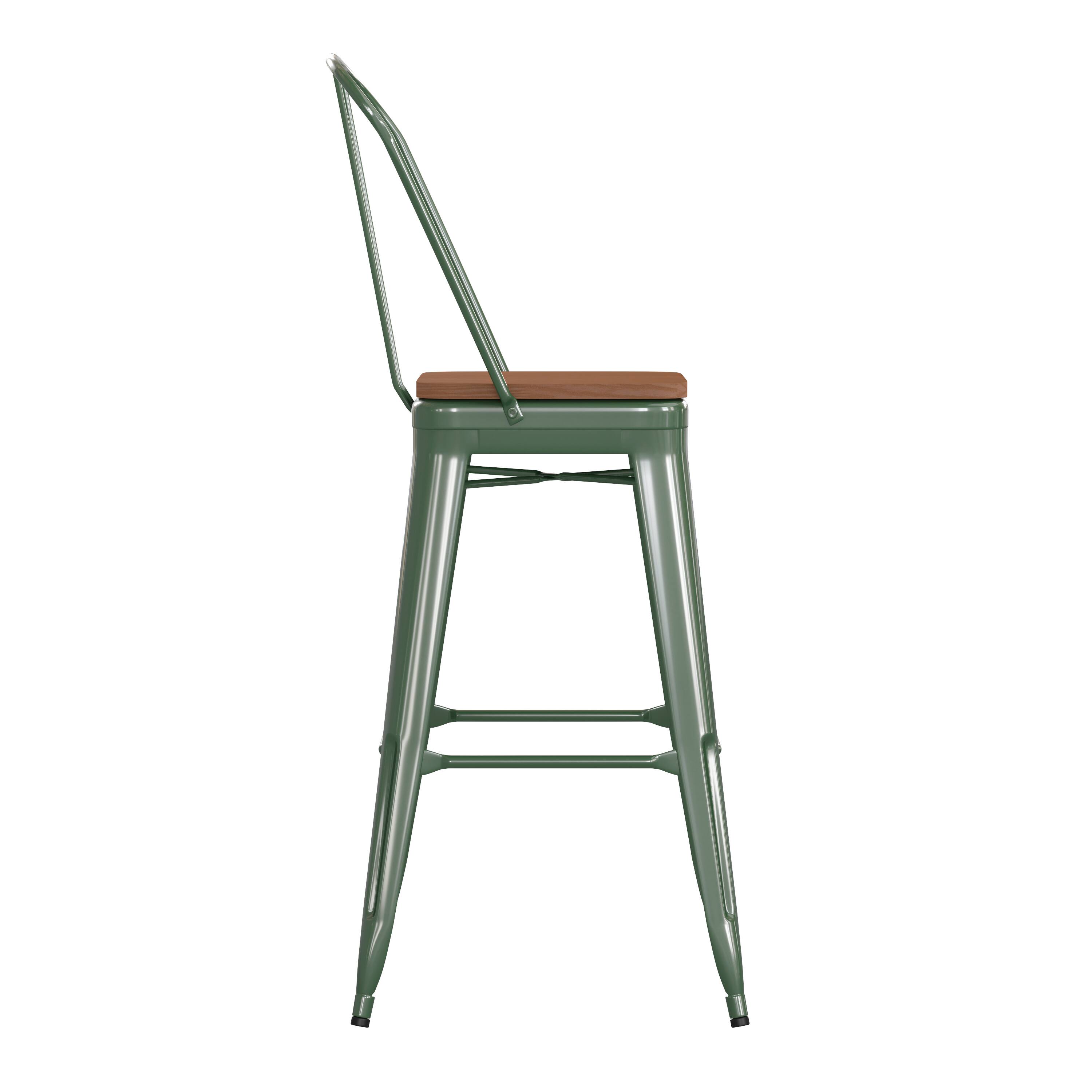 Alt View 9. Emma + Oliver - Kam Metal Indoor-Outdoor Stool with Removable Back and All-Weather Polystyrene Seat - Teak Seat/Green Frame.