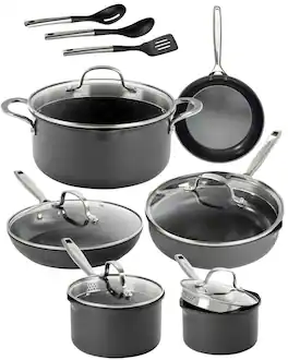 Gotham Steel - PRO 15 Piece Nonstick Hard-Anodized Cookware Set with Stay-Cool Handles, Induction Compatible - Black
