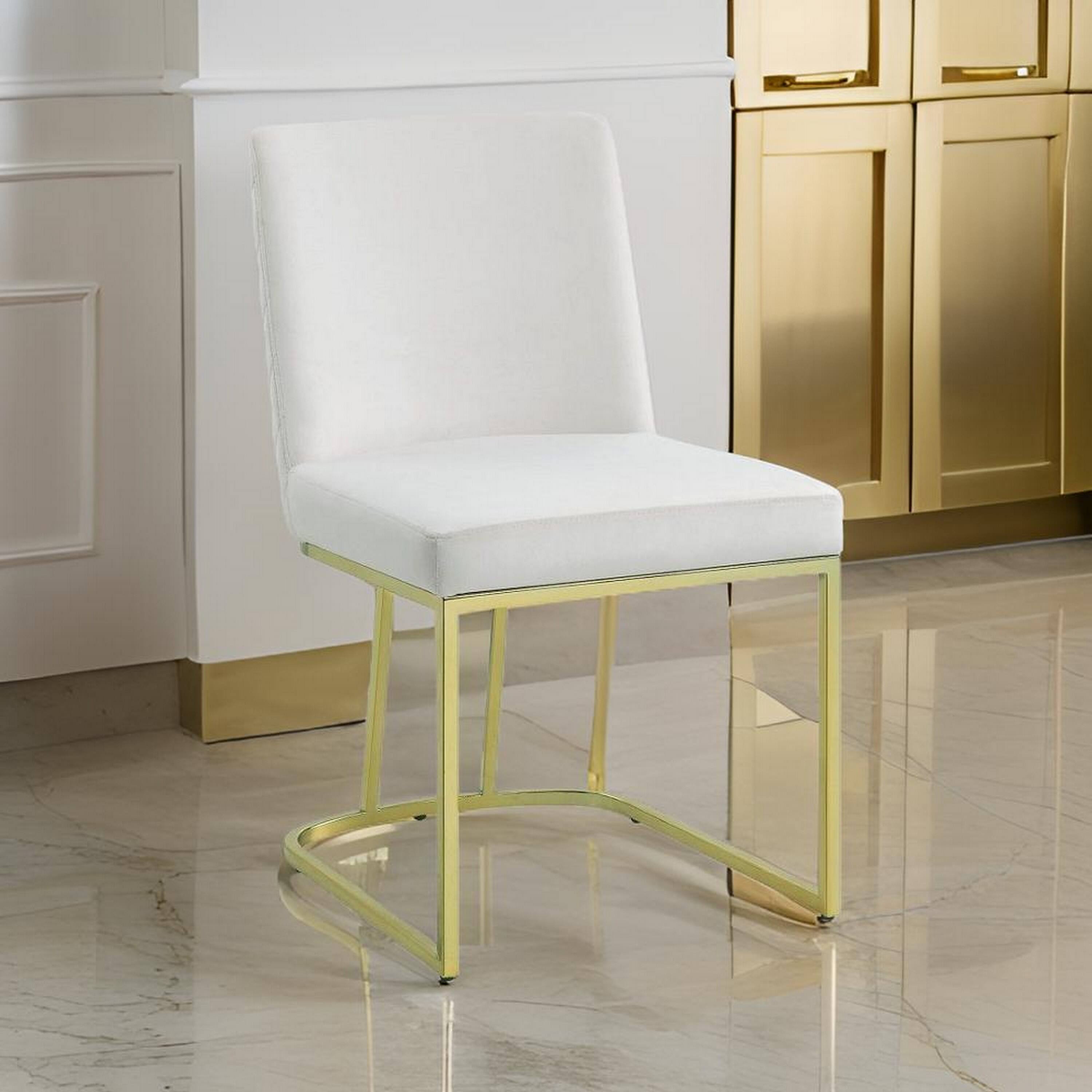 Alt View 5. Manhattan Lane - 24 Inch Side Dining Chair Set of 2, Soft Off White Velvet, Gold Metal Base - Off White, Gold.