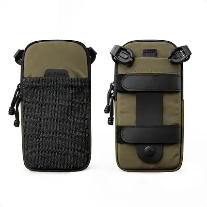 Front. ALPAKA - Men’s Sling Bag & Belt Bag - Slim Crossbody Phone Sling with Card Sleeve and Phone Pocket - Green Axoflux 400D Washed Nylon.
