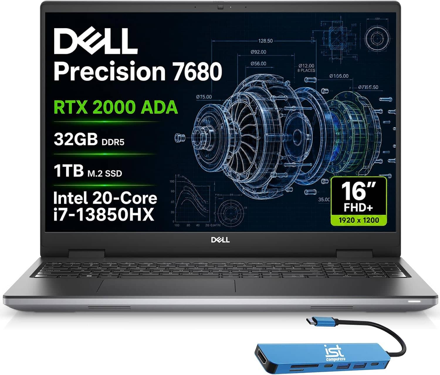 DELL Precision 7680  
RTX 2000 ADA  
32GB DDR5  
1TB M.2 SSD  
Intel 20-Core i7-13850HX  
16" FHD+ 1920 x 1200  
DELL  
ist Computers