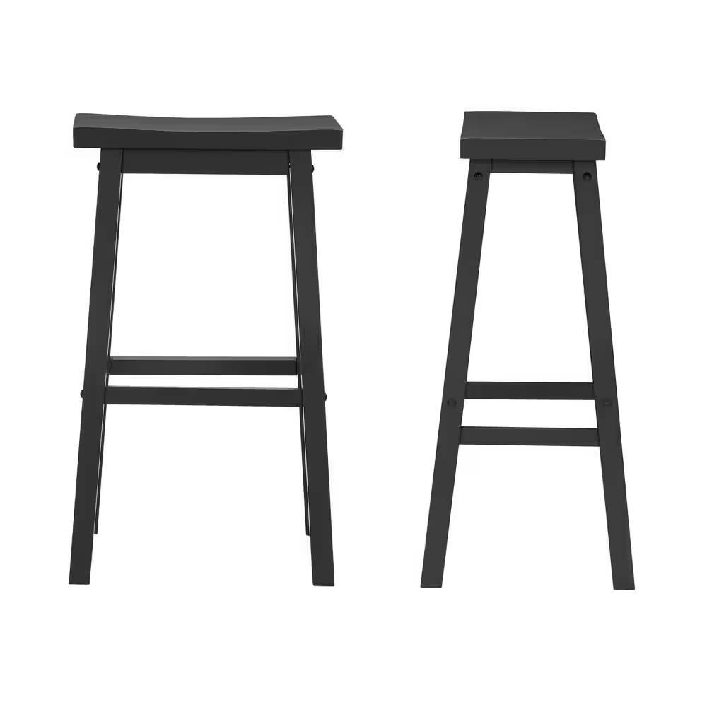 Back. Hivvago - Set of 2 Farmhouse Bar Height Saddle Seat Barstool in Charcoal Black Wood Finish - black.