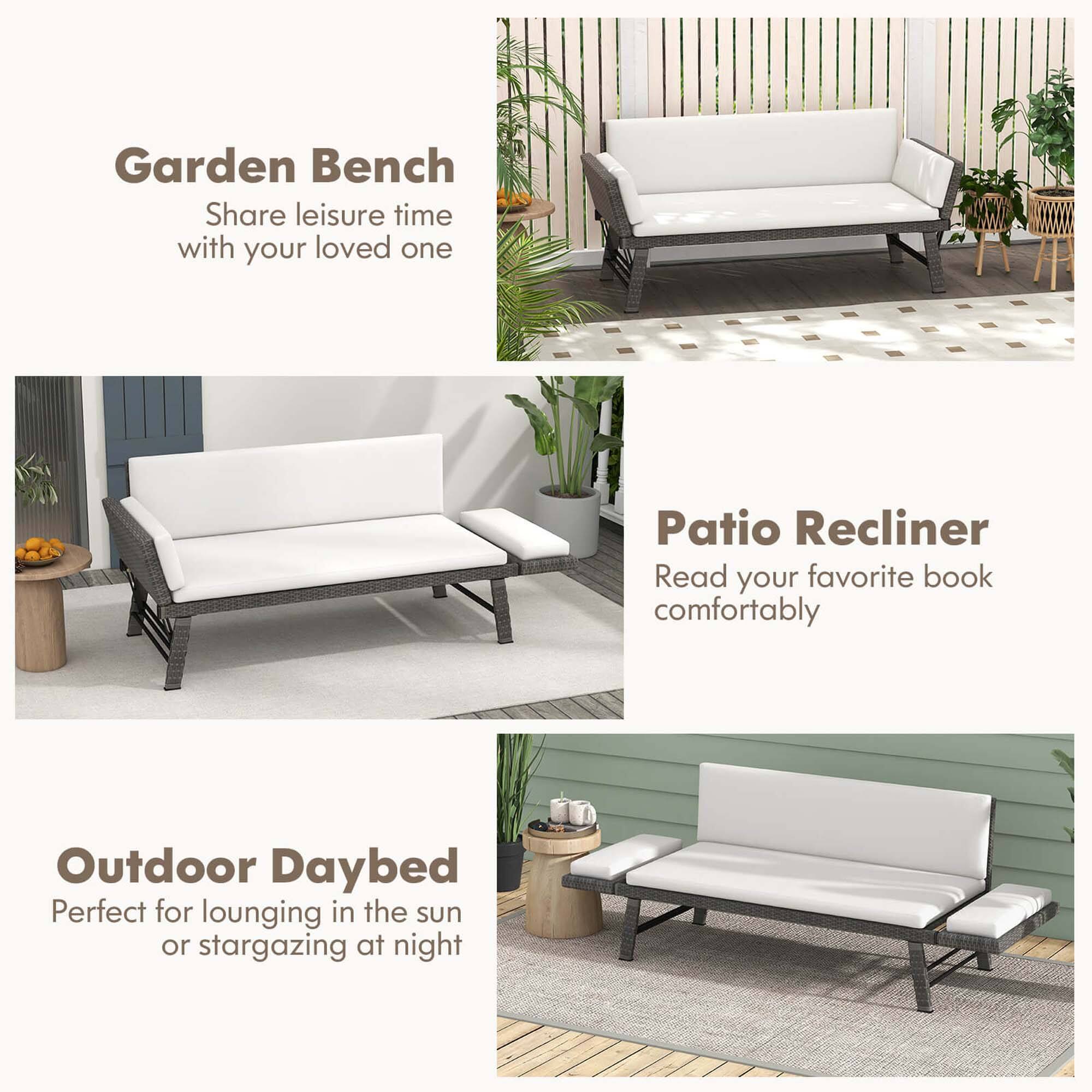 Garden Bench - Share leisure time with your loved one
Patio Recliner - Read your favorite book comfortably
Outdoor Daybed - Perfect for lounging in the sun or stargazing at night