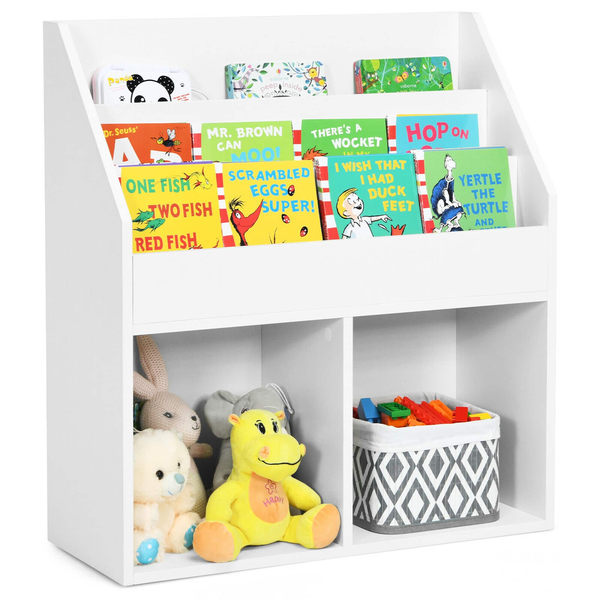 Gymax - Kids Wooden Bookshelf Bookcase Children Toy Storage Cabinet Organizer - White