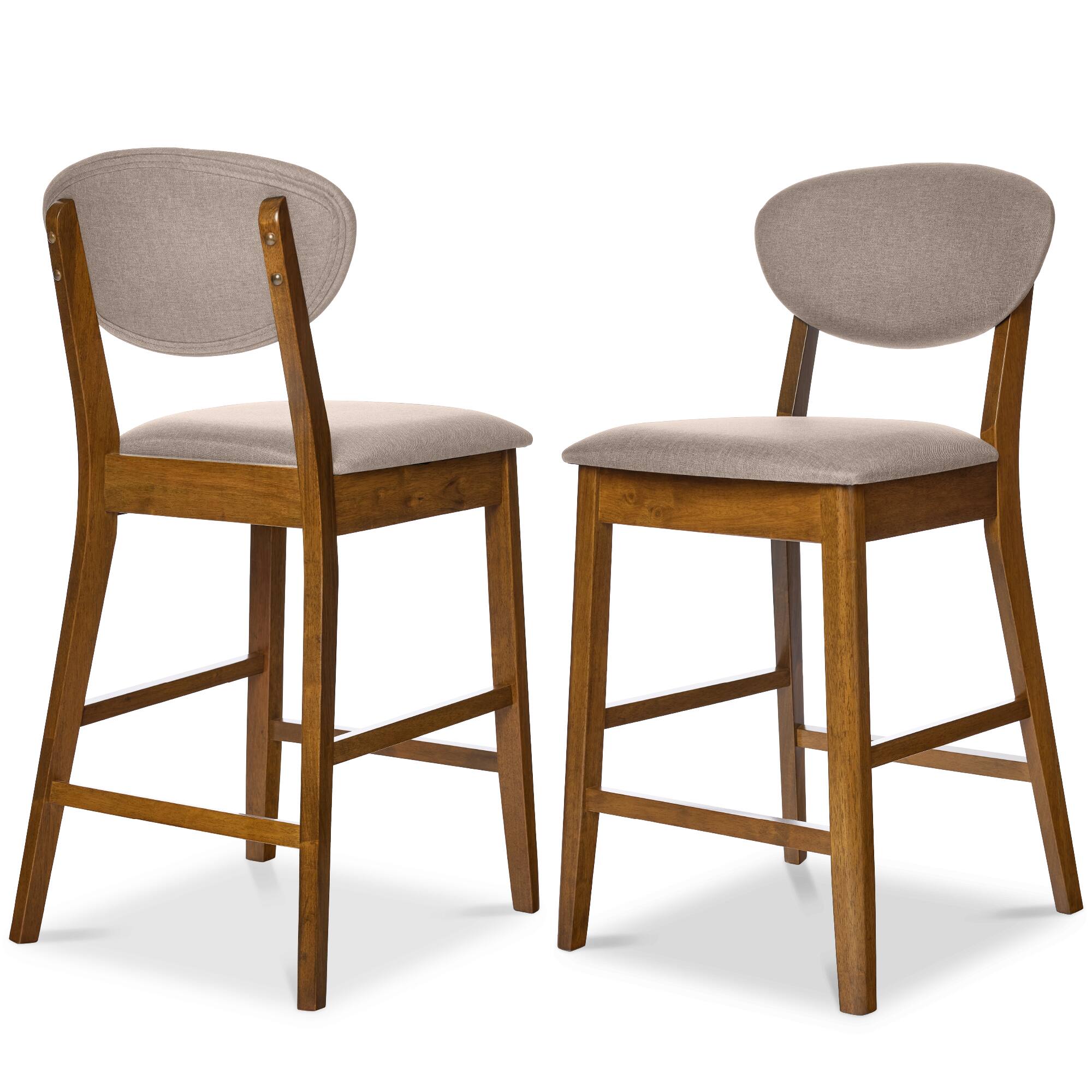Best Choice Products - 2-Piece Mid-Century Modern Wood and Upholstered Counter Height Bar Stool Set - Walnut/Gray