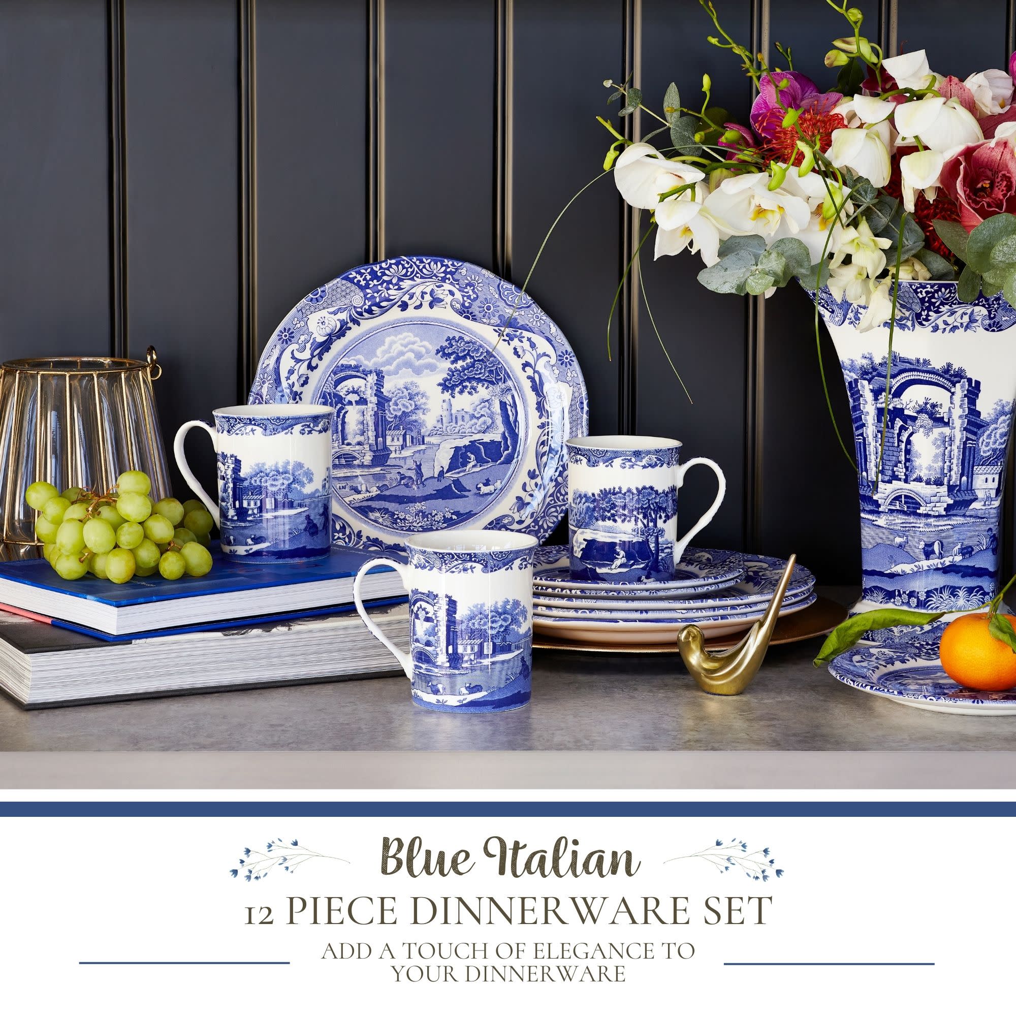 Blue Italian 12 PIECE DINNERWARE SET ADD A TOUCH OF ELEGANCE TO YOUR DINNERWARE