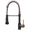 Front. Boyel Living - Brass Pull Down Sprayer Kitchen Faucet with LED Temperature Sensor Light in Matte Black Rose Gold - Matte Black with Rose Gold.