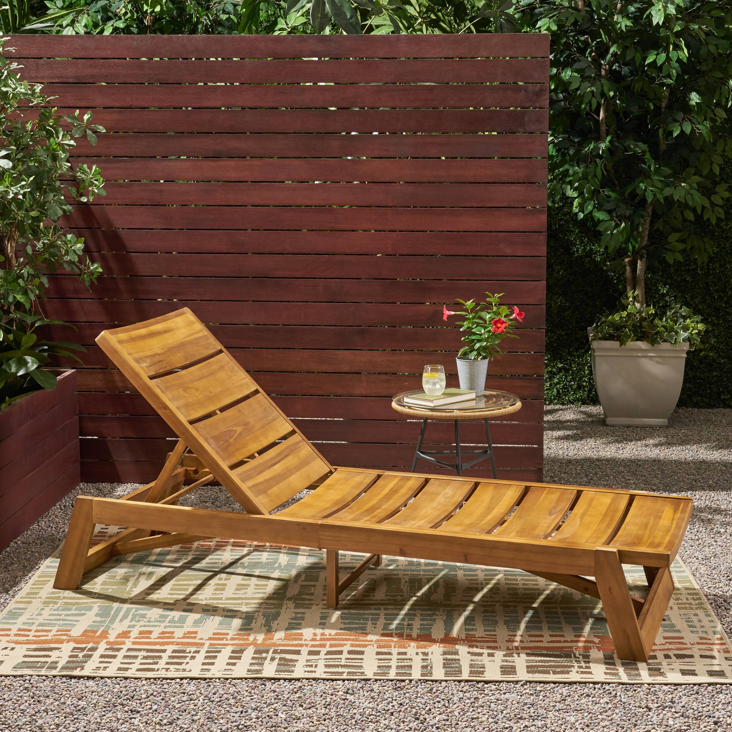 Angle. Mondawe - Outdoor Acacia Wood Chaise Lounge Chair - Brown.
