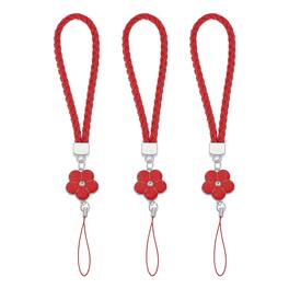 Unique Bargains - 3pcs Creative Braided Flower Phone Charm Wrist Lanyard for Case Camera Keychain Hand String - Red