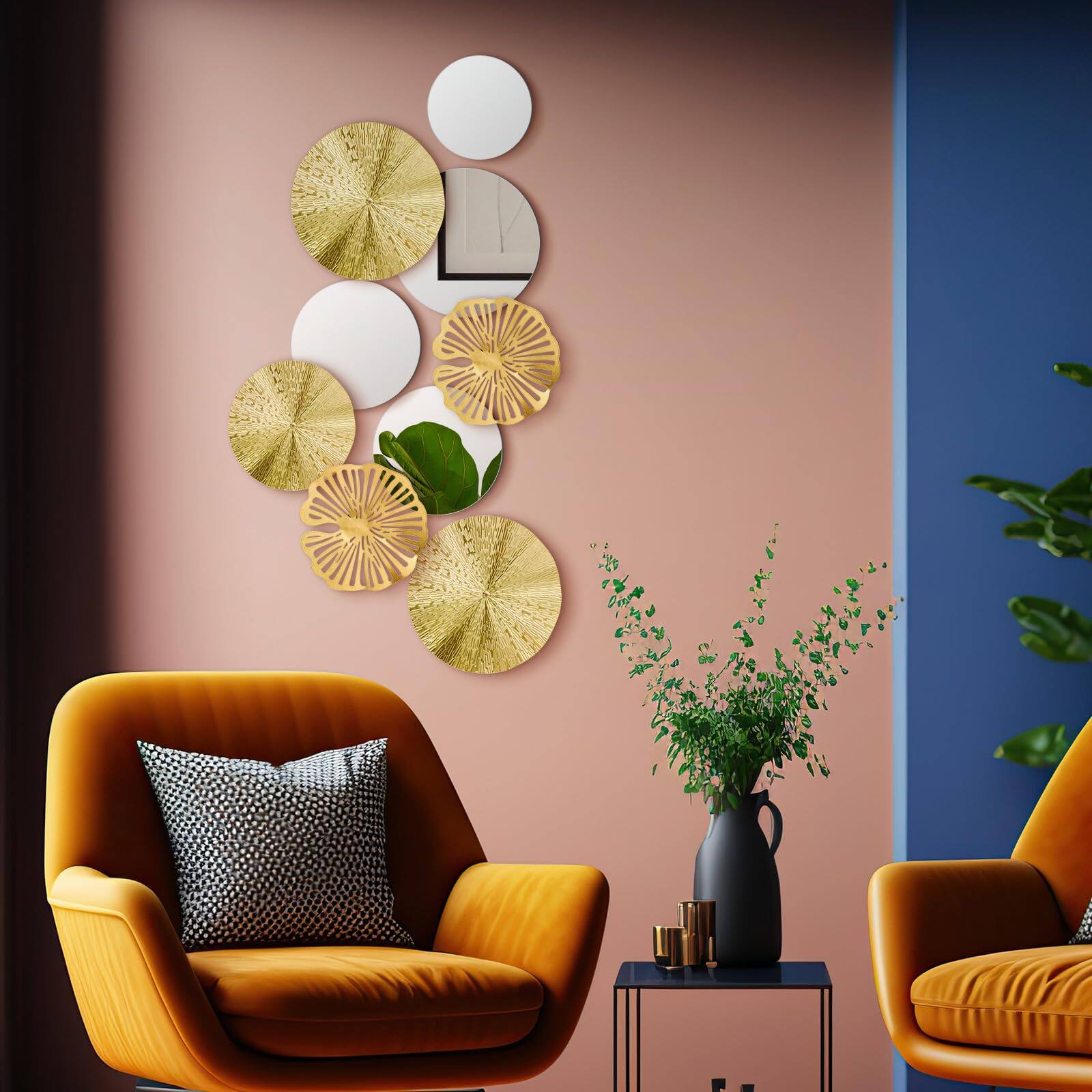 Alt View 1. TECH SAFARI - Circle Mirrors Metal Home Decor Wall Decorative Modern Round Accent Art Sculpture Hanging Decorations For L - Silver.