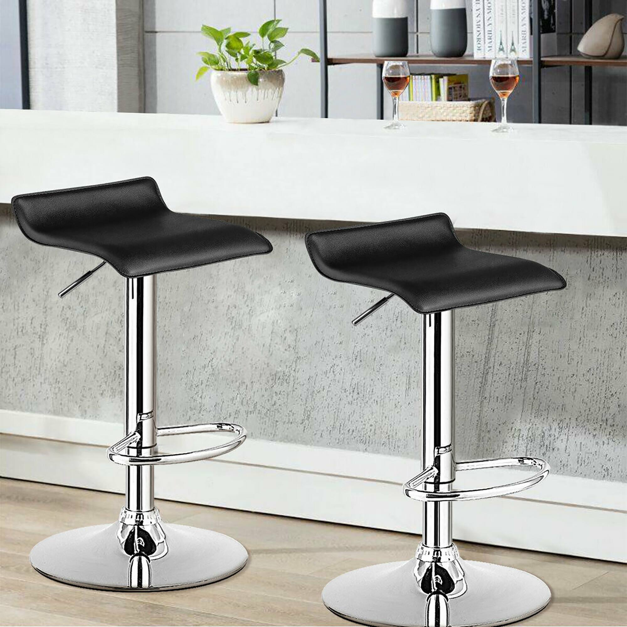 Alt View 1. Costway - Costway Set of 2 Swivel Bar Stool PU Leather Adjustable Kitchen Counter Bar Chairs Low Back - Black.