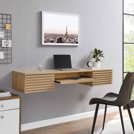 Front. Modway - Render Wall Mount Wood Office Desk by Modway - Oak.