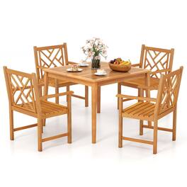 Gymax - 5-Pieces Patio Dining Table Set w/4 Chairs Slatted Tabletop 1.96'' Umbrella Hole - Natural