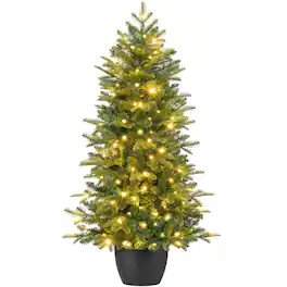 Best Choice Products - 4.5ft Prelit Potted Pencil Christmas Tree w/ Twinkling Micro LED Lights Artificial Decor 120 Bulbs - Green