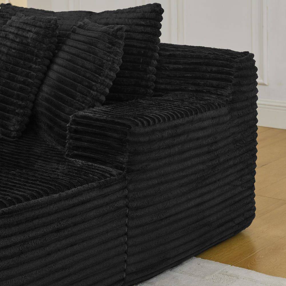 Alt View 8. Kadyn - 2-Person Velvet Lounger Sofa, Compressed Packaging with No Assembly Needed, Plush Low-Profile Loveseat, Black - Black.