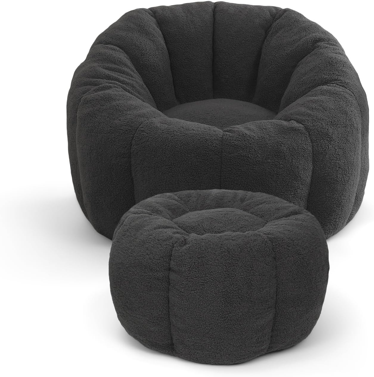Alt View 2. Trinkets Crazed - Tufted Teddy Plush Bean Bag Chair & Footrest Ottoman, Oversized Comfy Lounge Sofa - dark gray.