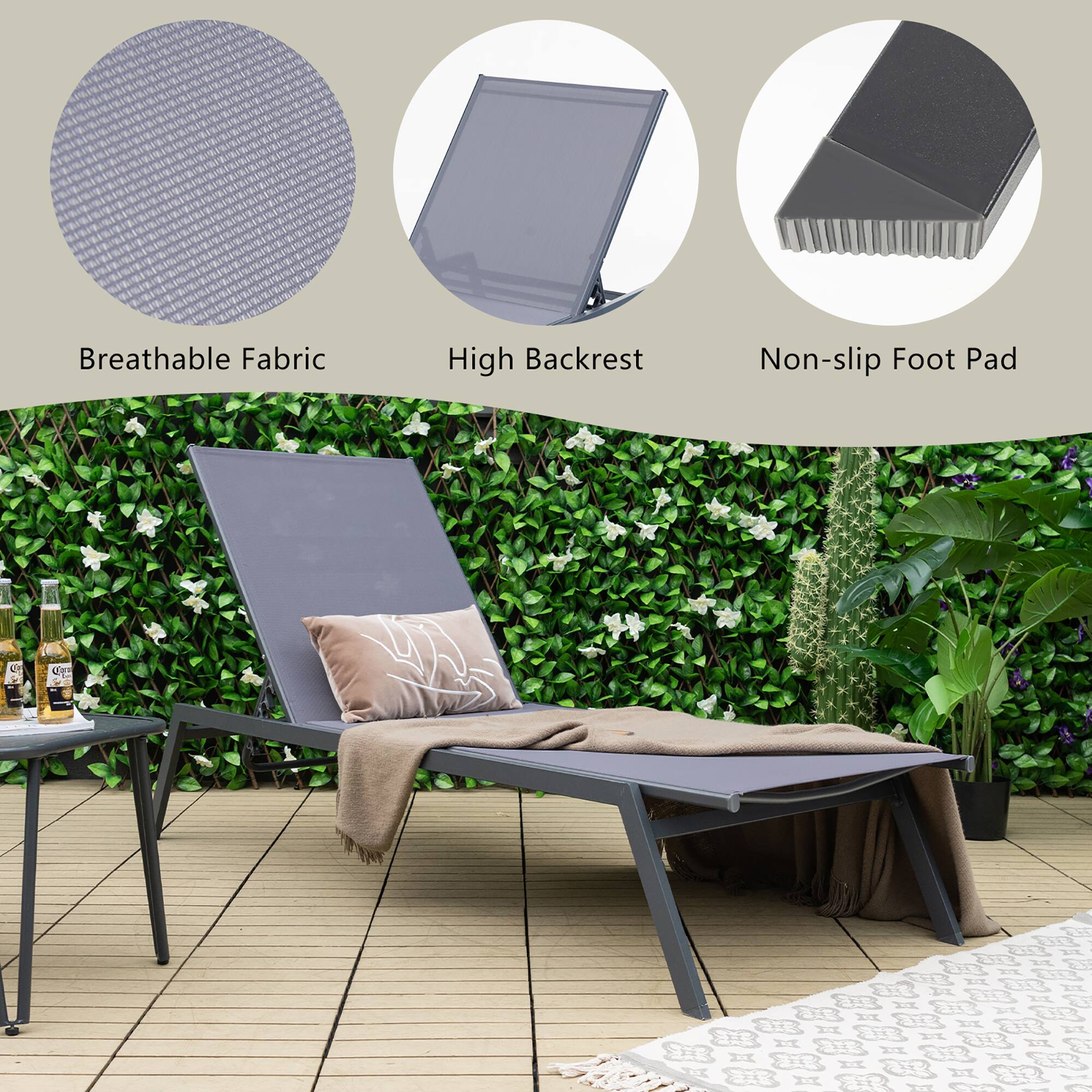 Breathable Fabric  
High Backrest  
Non-slip Foot Pad