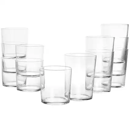 Front. Martha Stewart - Martha Stewart 12 Piece Bowey Double Old Fashion and Highball Glassware Set - Clear.