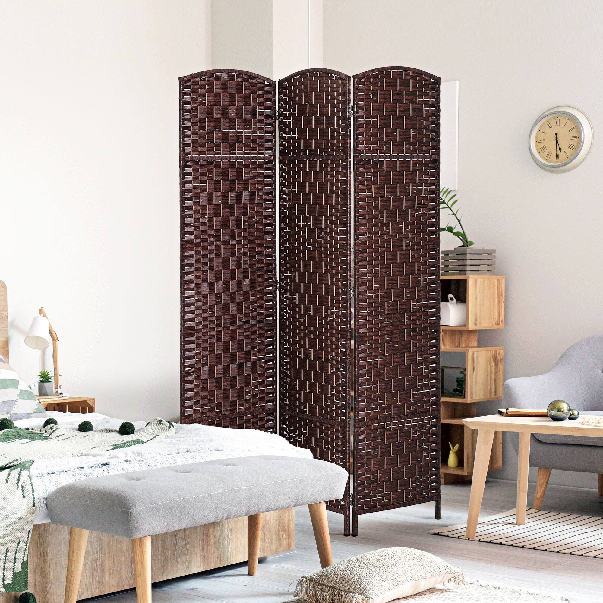 Alt View 1. Homcom - Divider 3 Panel, 6FT Tall Folding Privacy Screen, Freestanding Hand-Woven Partition for Room Separation with 360° Hinges - Brown.