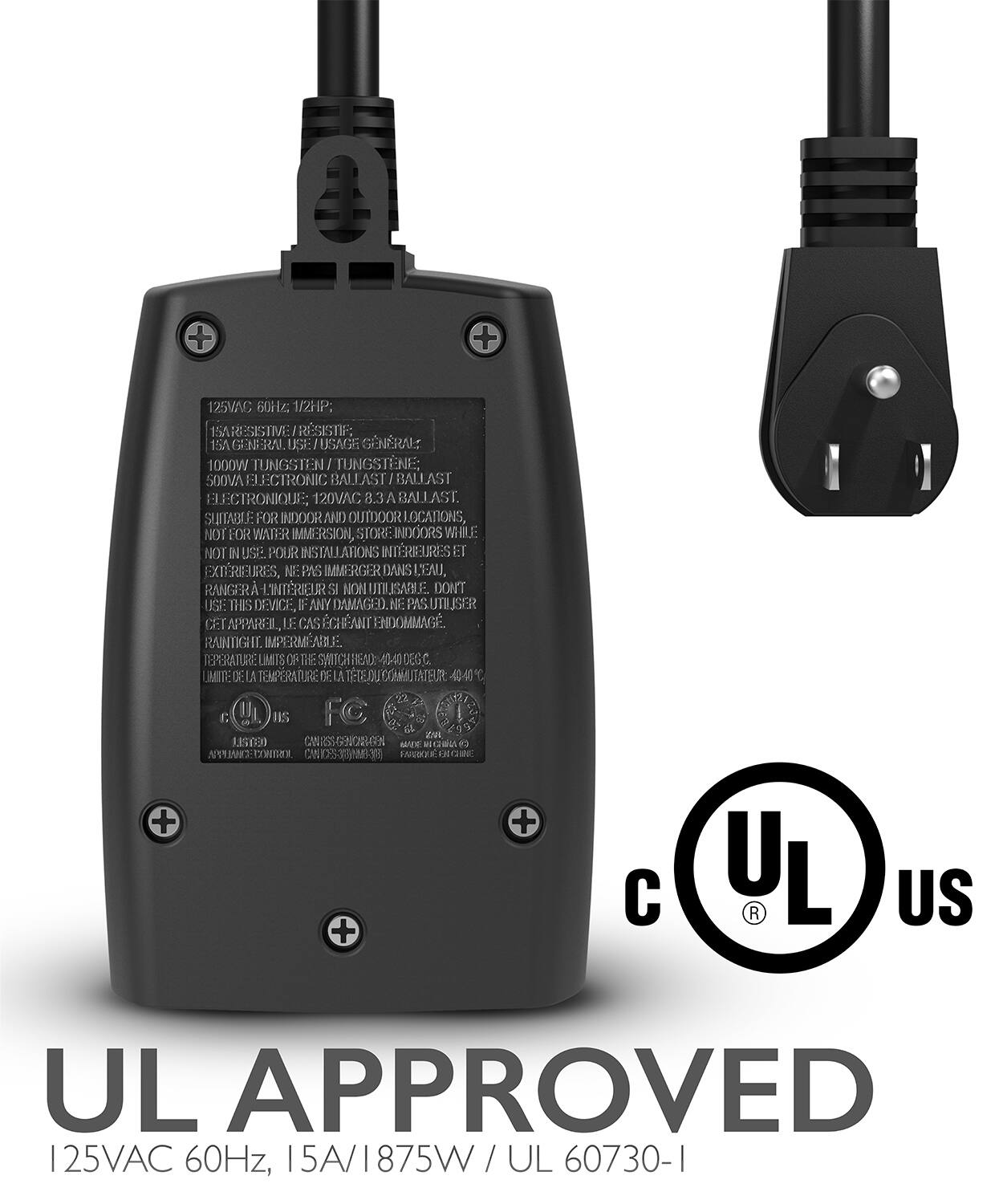 125VAC 60Hz, 15A/1875W / UL 60730-1

125VAC 60Hz, 15A/1875W / UL 60730-1